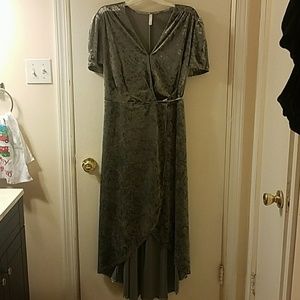 Silver crushed velvet wrap dress